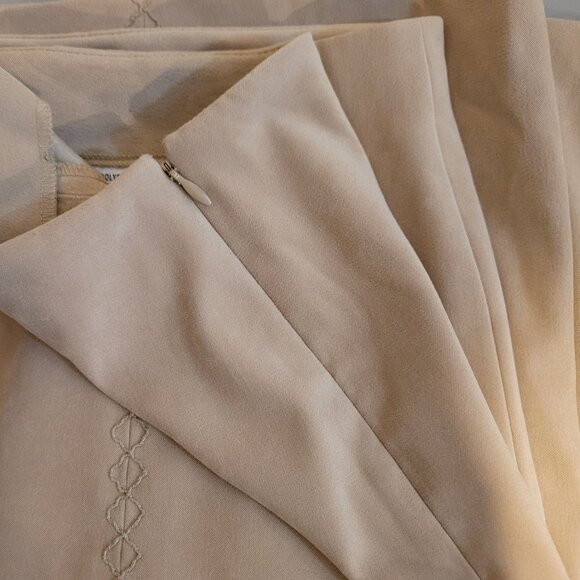 Talbots Faux Suede Beige Stretch Skirt With Subtle Embroidered Detail Side Slit - Picture 9 of 10